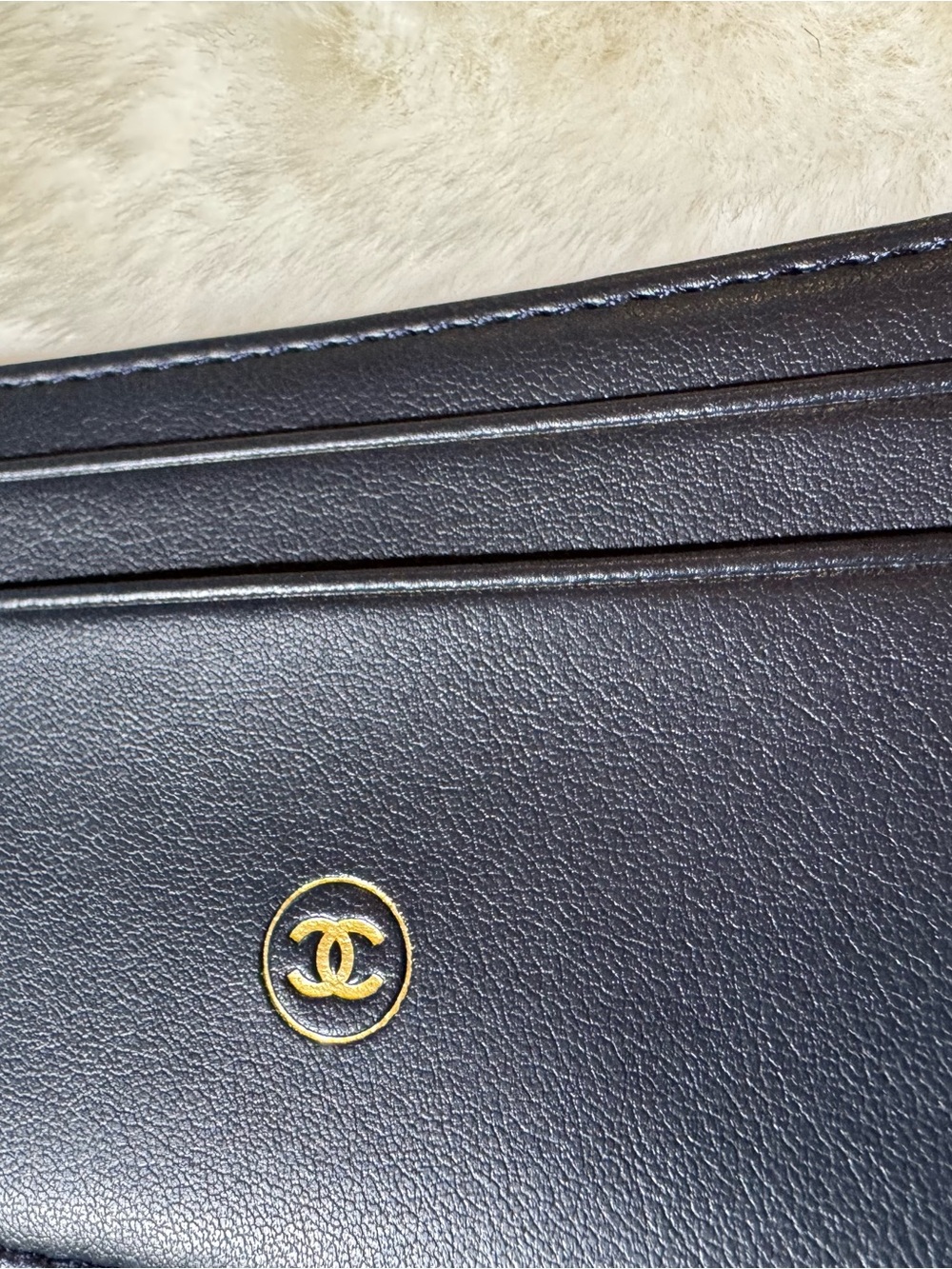 CHANEL Black Leather Cardholder with Gold CC Emblem